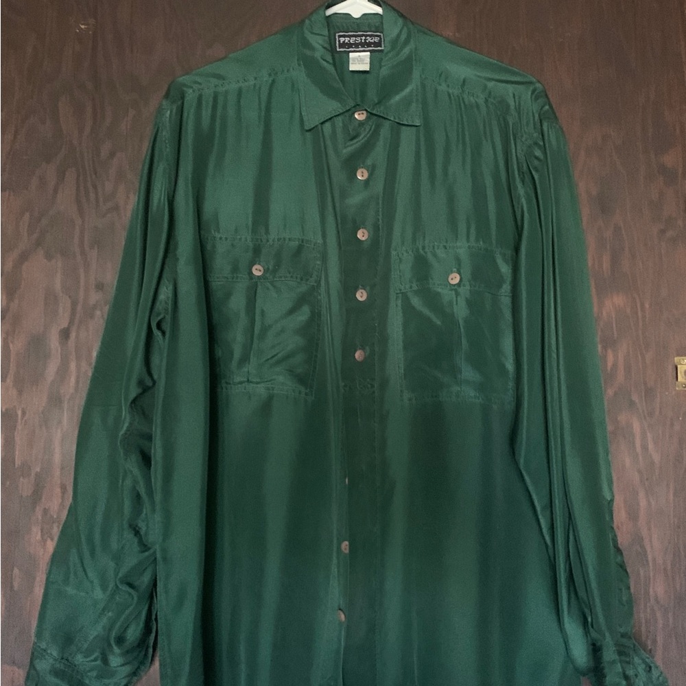 Mens Silk shirt Prestige Italy emerald green size